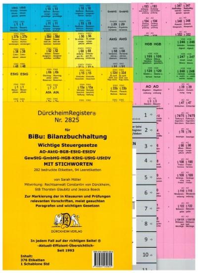 DürckheimRegister® 2825-BiBu- BilanzSteuerrecht - Wichtige Gesetze MIT STICHWORTEN für deine AO-AktG-BGB-EStG-EStR-GmbHG-HGB- KStG-UStG