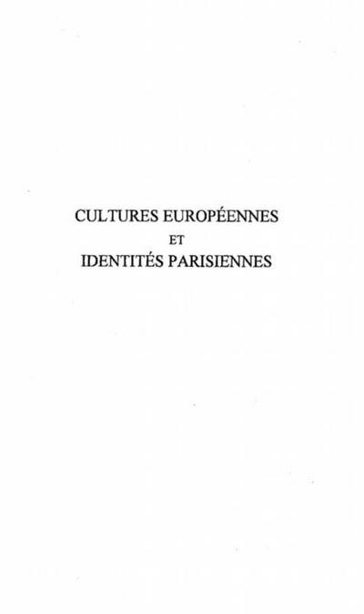 Cultures europeennes et identites parisi