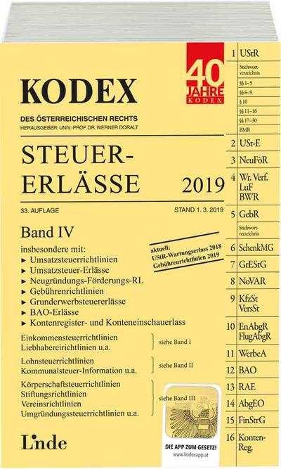 KODEX Steuer-Erlässe 2019, Band IV (Kodex des Österreichischen Rechts)