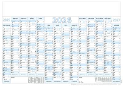 Zettler Plakatkalender 14 Monate blau 5 Stk. gerollt 2026 - Wandkalender groß 100 × 70 cm, 14 Monate auf 1 Seite inkl. Dez. 2025 & Jan. 2027, Tages-, Wochen- & Arbeitstagezählung, 5 Stück gerollt