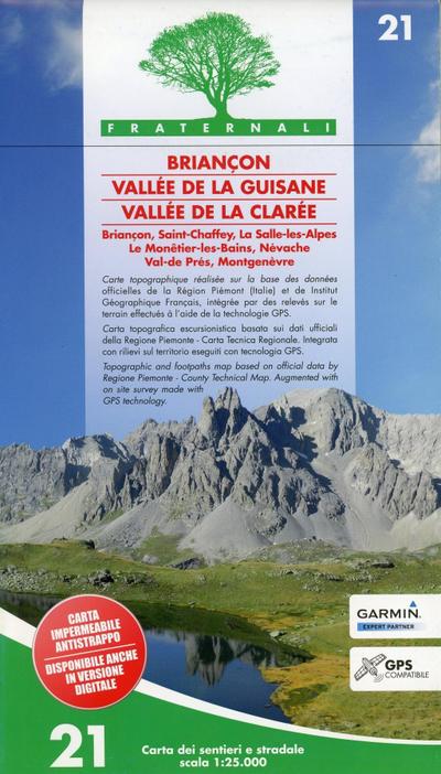 Carta n. 21. Briançon, Vallée de la Guisane, Vallée de la Clarée. Carta dei sentieri e stradale scala 1:25.000