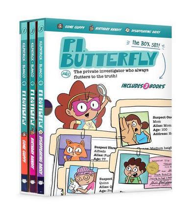 P.I. Butterfly Box Set (Gone Guppy, Birthday Bandit, Disappearing Daisy) for Curious Kids Ages 6-11, Interactive Kids Mystery Early Graphic Novel Gift Box Set
