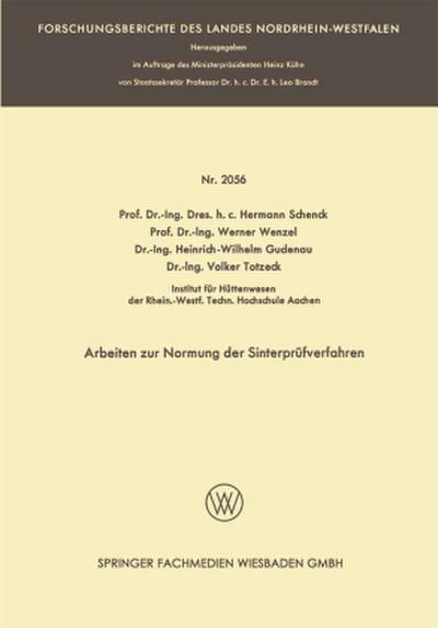 Arbeiten zur Normung der Sinterprüfverfahren