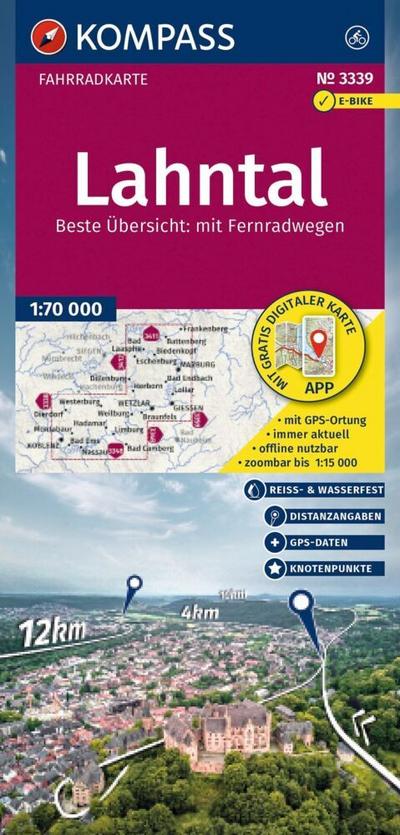 KOMPASS Fahrradkarte 3339 Lahntal mit Knotenpunkten 1:70.000 