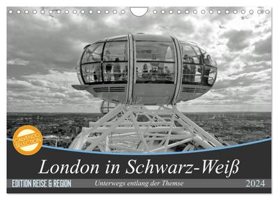 London in Schwarz-Weiß (Wandkalender 2024 DIN A4 quer), CALVENDO Monatskalender