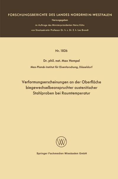 Verformungserscheinungen an der Oberfläche biegewechselbeanspruchter austenitischer Stahlproben bei Raumtemperatur