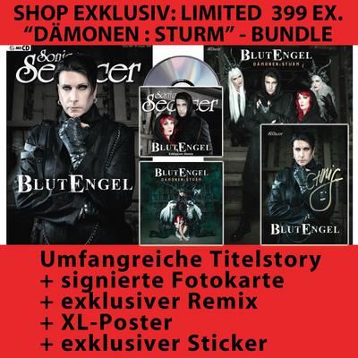 Blutengel – DÄMONEN : STURM - 399 Ex. limitiertes Bundle: Chris Pohl sig. Fotokarte, exkl. Remix auf CD, XL Poster, Sticker , Titelstory, Sonic ... + Sticker + Titelstory 02-2025, lim. 399 Ex.