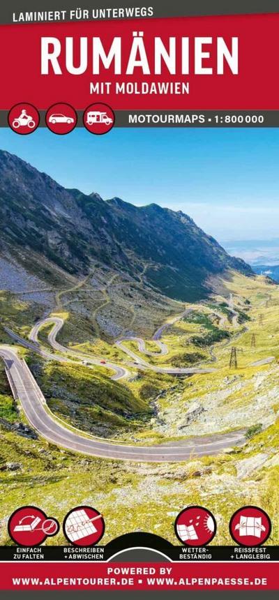 MoTourMaps Rumänien Auto- und Motorradkarte 1:800.000