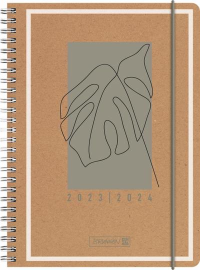 BRUNNEN 1072175024 Wochenkalender Schülerkalender 2023/2024 "Jungle Leaf" 2 Seiten = 1 Woche Blattgröße 14,8 x 21 cm A5 Hardcover-Einband mit Kraftpapierüberzug