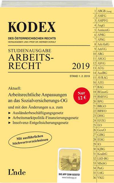 KODEX Arbeitsrecht 2019: Studienausgabe (Kodex Studienausgabe)