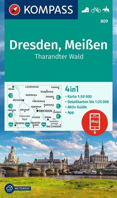 KOMPASS Wanderkarte 809 Dresden, Meißen, Tharandter Wald 1:50.000 