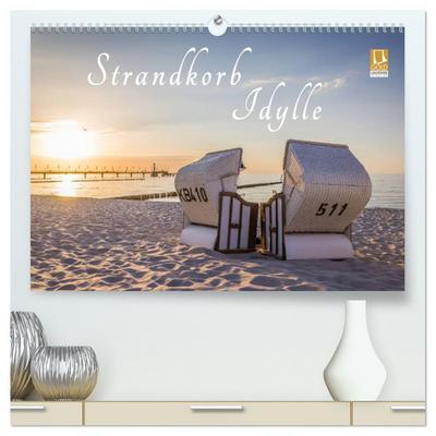 Strandkorb Idylle (hochwertiger Premium Wandkalender 2026 DIN A2 quer), Kunstdruck in Hochglanz