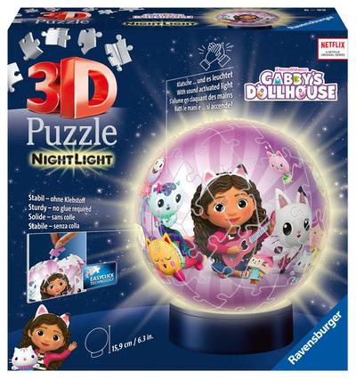 Ravensburger 3D Puzzle 11575 - Nachtlicht Puzzle-Ball Gabby’s Dollhouse - für Gabby’s Dollhouse Fans ab 6 Jahren, LED Nachttischlampe mit Klatsch-Schalter