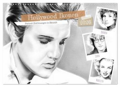 Hollywood Ikonen in Bleistift (Wandkalender 2026 DIN A3 quer), CALVENDO Monatskalender
