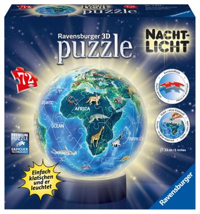 Erde im Nachtdesign, Nachtlicht 3D Puzzle-Ball 72 Teile