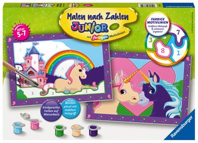 Malen nach Zahlen Junior - Jeder kann malen (Mal-Sets), Bildgröße: 22 x 32 cm Ravensburger Malen nach Zahlen 27774 - Bunte Einhornwelt - Kinder 5-7 Jahren
