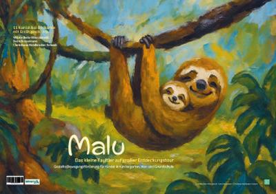 13 Kamishibai-Bildkarten mit Erzählgeschichte zum gleichnamigen Buch "Malu - Das kleine Faultier auf großer Entdeckungstour - Gezielte Bewegungsförderung für Kinder in Kindergarten, Vor- und Grundschule Bewegungsförderprogramm «Kiu und das Regenwaldfest»