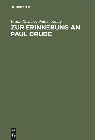 Zur Erinnerung an Paul Drude