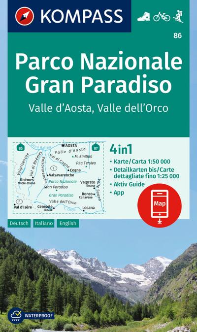 KOMPASS Wanderkarte 86 Parco Nazionale Gran Paradiso, Valle d’Aosta, Valle dell’Orco 1:50.000