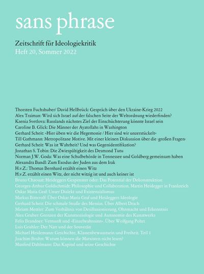 sans phrase - Zeitschrift für Ideologiekritik; Heft 20, Sommer 2022