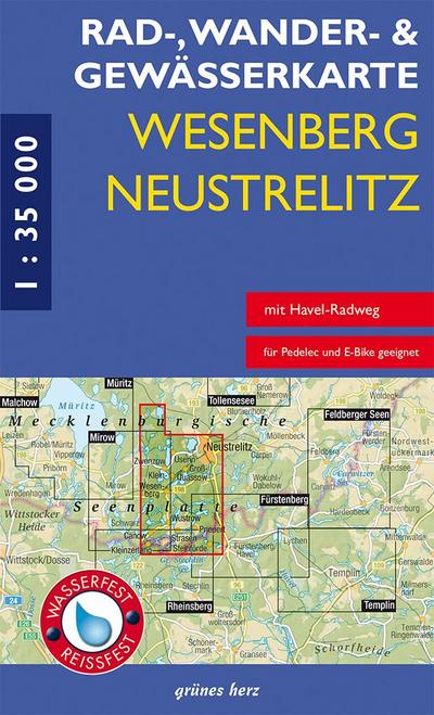 Rad-, Wander- und Gewässerkarte Wesenberg, Neustrelitz - Havel von Ratzeburg bis zum Röblinsee