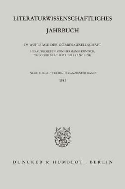 Literaturwissenschaftliches Jahrbuch.. Bd.22/1981