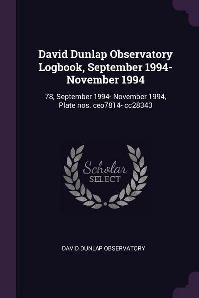 David Dunlap Observatory Logbook, September 1994- November 1994