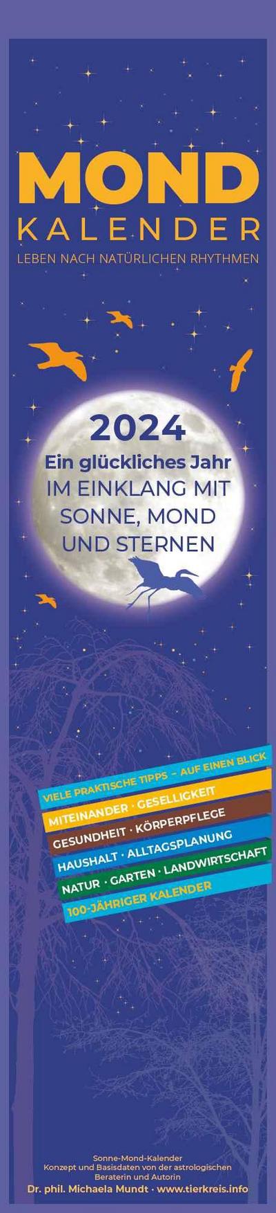 Mond Streifenplaner 2024 - Streifen-Kalender 11,3x49x5 cm - mit 100-jährigem Kalender - viele praktische Tipps - Wandplaner - Alpha Edition