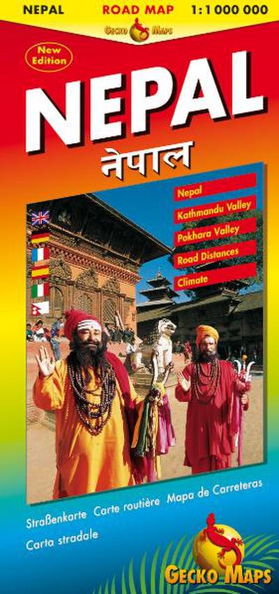 Nepal: Road Map, Nepal 1:1Mio., Kathmandu Valley 1:250000, Pokhara Valley 1:250000 Road Distances & Climat Legende: Engl., Dt., Ital., Franz., Nepali, Japan