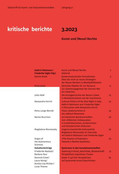 Kritische Berichte : Zeitschrift für Kunst-                                                  und Kulturwissenschaften / Jahrgang 51, Heft                                                  3.2023