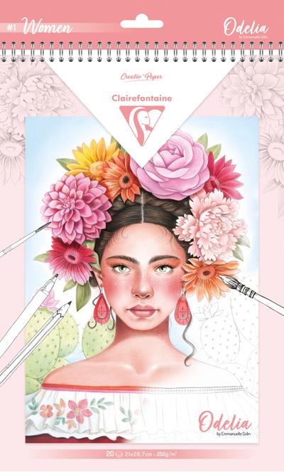 ODELIA, Ausmalblock Mixed Media, 20 Blatt A4 250g, Spiralbindung, Frauen