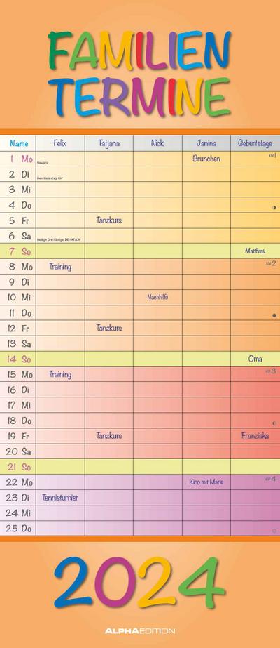 Regenbogen 2024 Familienplaner - Terminkalender - Familienkalender - 19,5x45