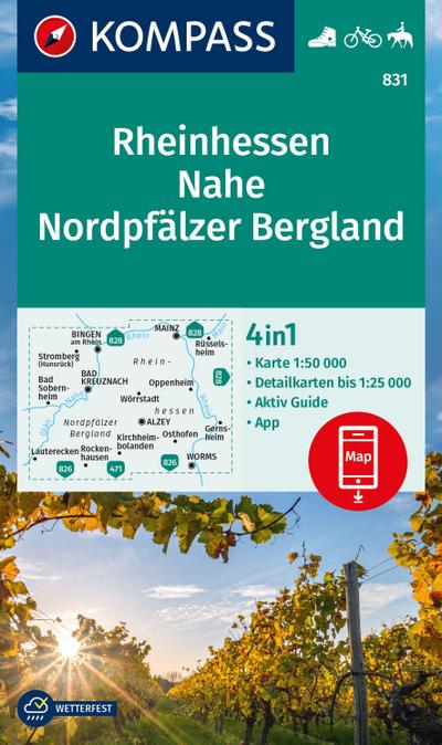 KOMPASS Wanderkarte 831 Rheinhessen, Nahe, Nordpfälzer Bergland 1:50.000 