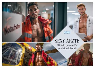 SEXY ÄRZTE - Männlich, muskulös und einsatzbereit (Tischkalender 2026 DIN A5 quer), CALVENDO Monatskalender