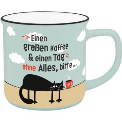 Becher in Emailloptik "Einen großen Kaffee & einen Tag ohne Alles, bitte..."