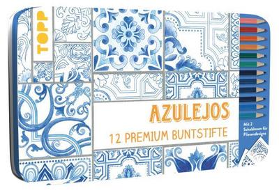 Azulejos Designdose mit 12 Premium-Buntstiften und 2 Schablonen