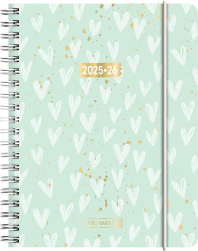 BRUNNEN Schülerkalender (2025/2026) "Hearts", 2 Seiten = 1 Woche, A6, 208 Seiten, PP-Umschlag, mint