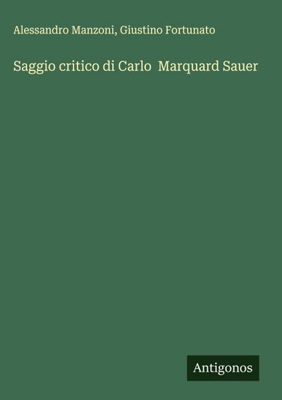 Saggio critico di Carlo  Marquard Sauer