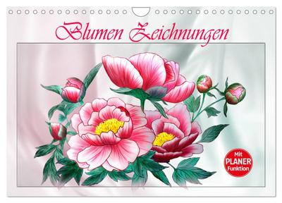 Blumen-Zeichnungen (Wandkalender 2024 DIN A4 quer), CALVENDO Monatskalender