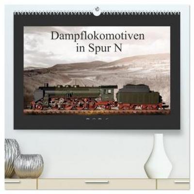 Dampflokomotiven in Spur N (hochwertiger Premium Wandkalender 2026 DIN A2 quer), Kunstdruck in Hochglanz