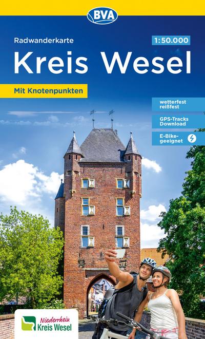 BVA Radwanderkarte Kreis Wesel 1:50.000, mit Knotenpunkten und km-Angaben, reiß- und wetterfest, GPS-Tracks Download, E-Bike geeignet