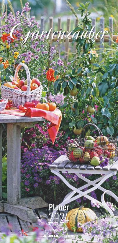 Gartenzauber 2024 - Streifenplaner 22 x 45 cm - Wandplaner mit 3 Spalten - viel Platz für Notizen - Gartenkalender - Gärten und Parks - Naturkalender