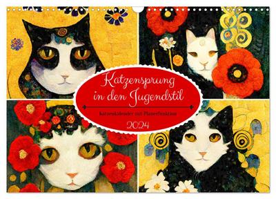 Katzensprung in den Jugendstil (Wandkalender 2024 DIN A3 quer), CALVENDO Monatskalender