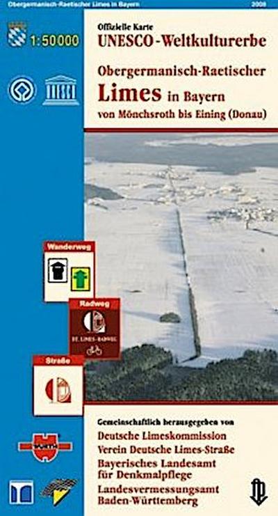 Obergermanisch-Raetischer Limes in Bayern von Mönchsroth bis Eining (Donau), Offizielle Karte UNESCO-Weltkulturerbe