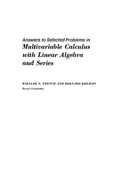 Answers to Selected Problems in Multivariable Calculus with Linear Algebra and Series