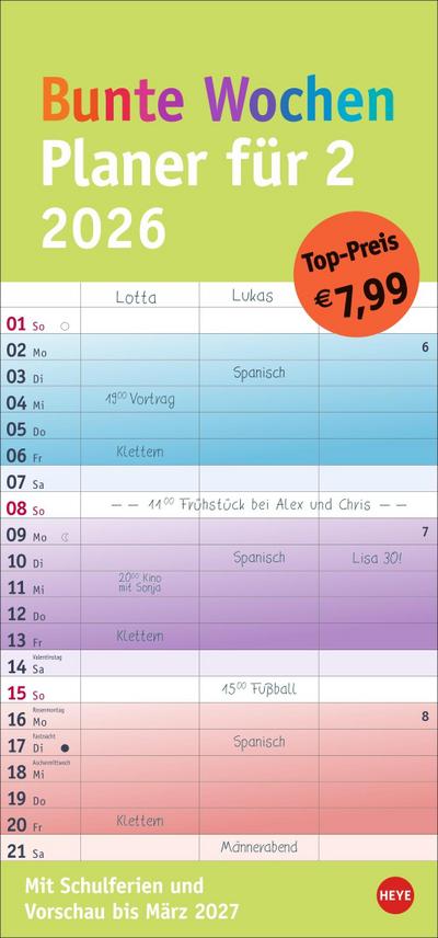 Bunte Wochen Planer für 2 2026