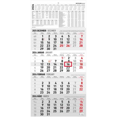 4-Monatskalender 2026 - Büro-Kalender 30x49 cm (geöffnet) - mit Datumsschieber - Zettler - 960-0011