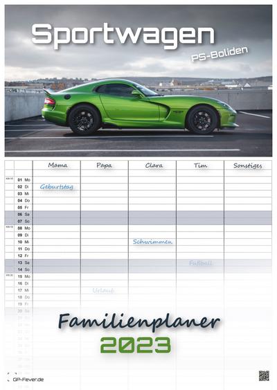 Sportwagen - PS-Boliden - 2023 - Auto - Kalender DIN A3 - (Familienplaner)