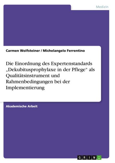 Die Einordnung des Expertenstandards "Dekubitusprophylaxe in der Pflege" als Qualitätsinstrument und Rahmenbedingungen bei der Implementierung