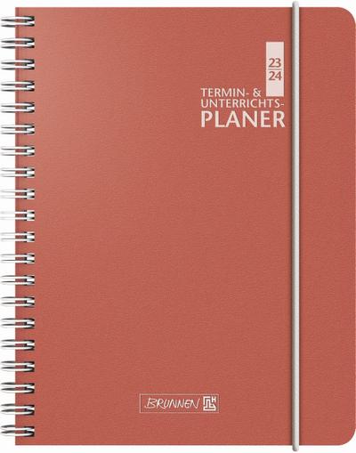 BRUNNEN 1075961234 Wochenkalender Lehrerkalender Termin- & Unterrichtsplaner 2023/2024 Lehrer-Sortiment 2 Seiten = 1 Woche Überformat A5: 17 x 24 cm Baladek-Einband korall
